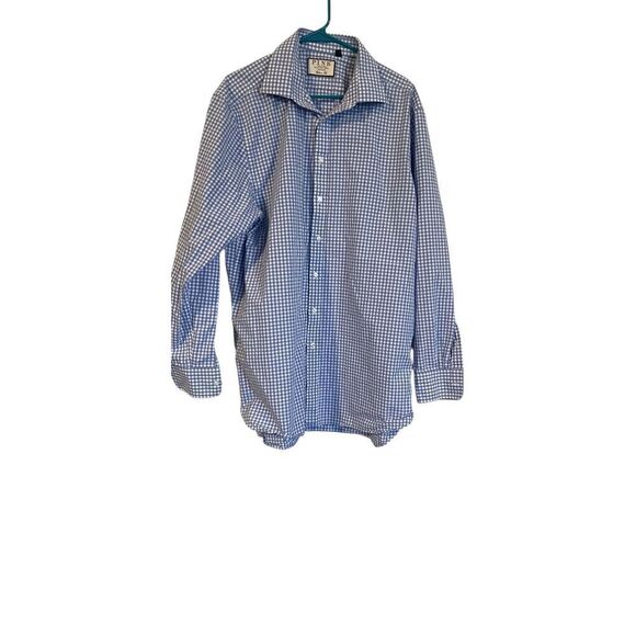 Thomas Pink Mens Blue White Gingham Check Classic Fit Dress Shirt Size 18-37 - Picture 1 of 12